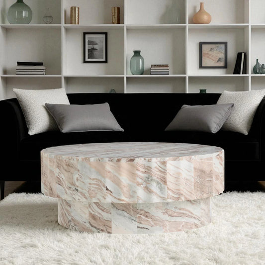 Jolie Marble Coffee Table Round Fantasy Brown