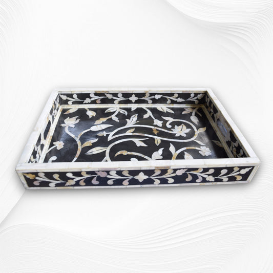 Lily Mother of Pearl Inlay Tray Black