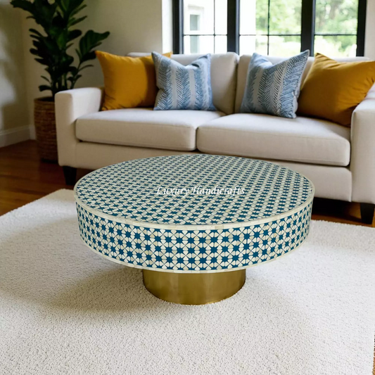 Lisa Bone Inlay Round Coffee Table Indigo