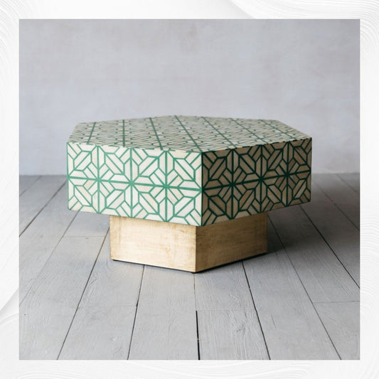 Luxury Fauni Bone Inlay Coffee Table Teal Green | Bone Inlay Cocktail Table