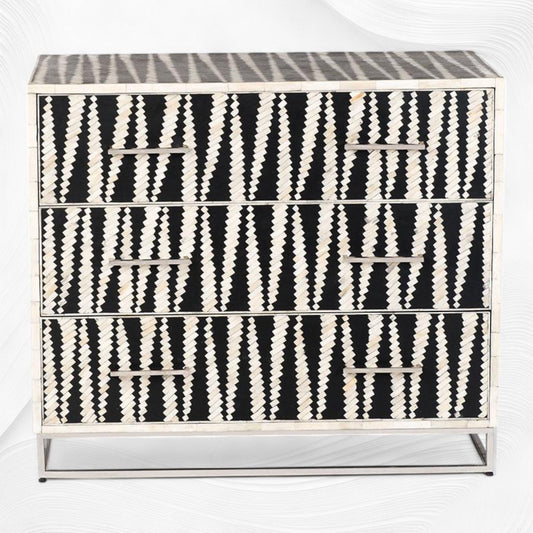 Malawi Bone Inlay Chest of 3 Drawers Black