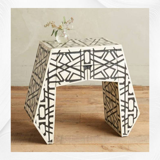 Marrakesh Bone Inlay 3 Drawer Bedside Black | Luxury Bedside Table