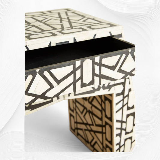 Marrakesh Bone Inlay 3 Drawer Bedside Black | Luxury Bedside Table