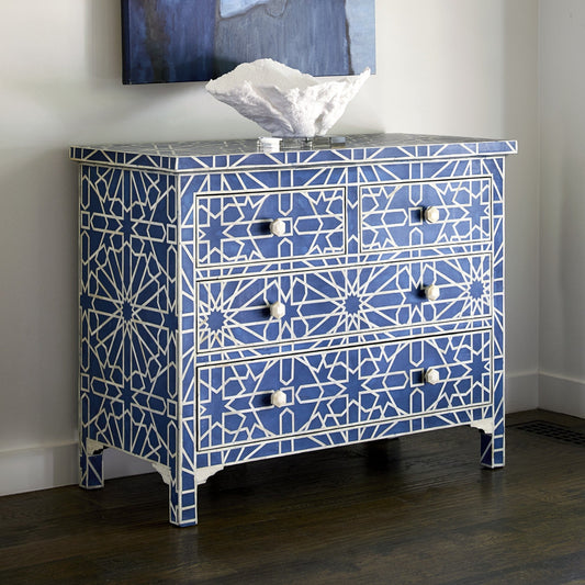 Marrakesh Bone Inlay Chest Of 4 Drawers Dark Blue