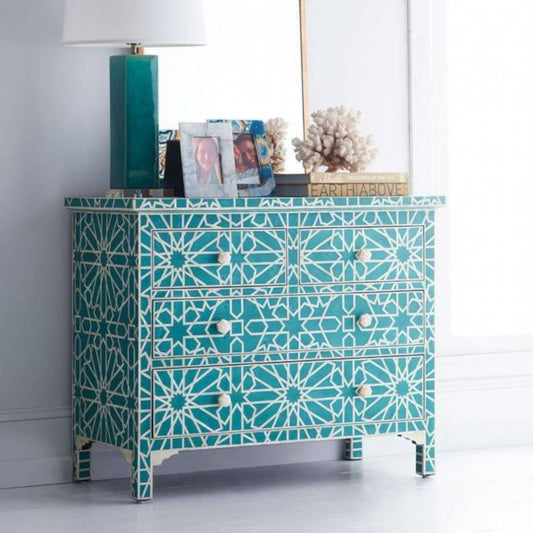 Marrakesh Bone Inlay Chest Of 4 Drawers Green