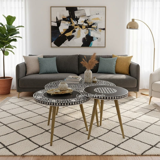Modern living room with gray sofa, decorative pillows, and a coffee table.