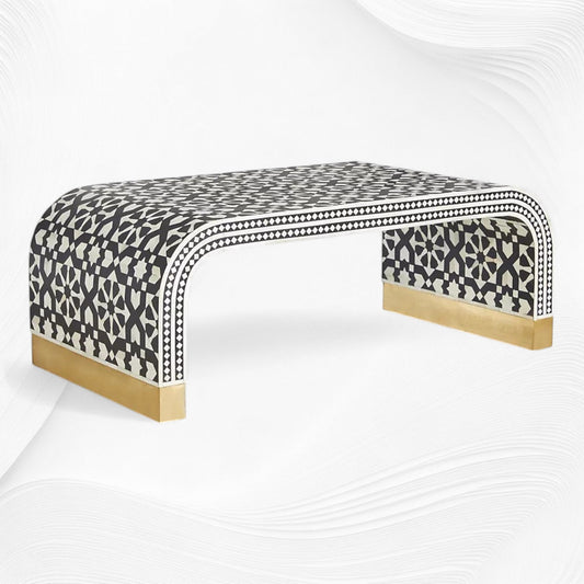 Moroccan Inlay Waterfall Coffee Table Black | Black And White Bone Inlay Coffee Table