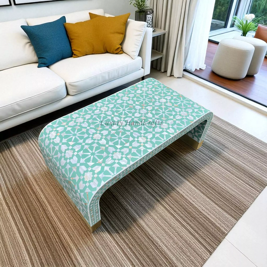 Moroccan MOP Inlay Waterfall Coffee Table Green