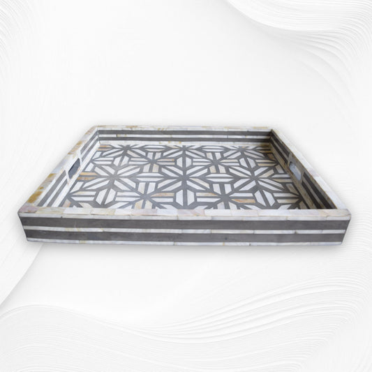 Mother Of Pearl Inlay Cross Design Tray Grey