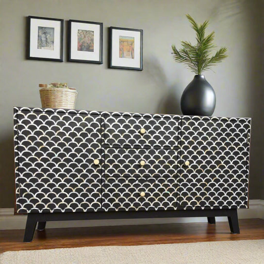 Mother of Pearl Inlay Fish Scale Cabinet Black