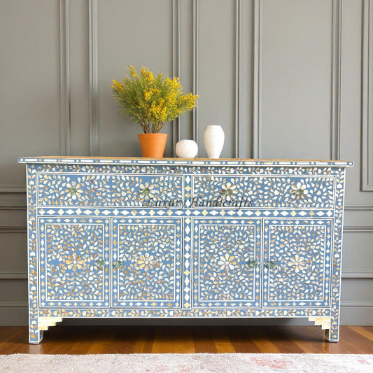 Mother Of Pearl Inlay Floral Sideboard Light Blue Ready