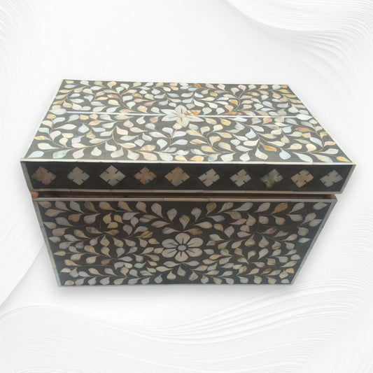 Mother of Pearl Inlay Jewelry Box Dark Grey