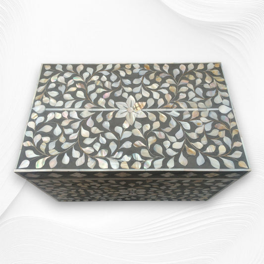 Mother of Pearl Inlay Jewelry Box Dark Grey