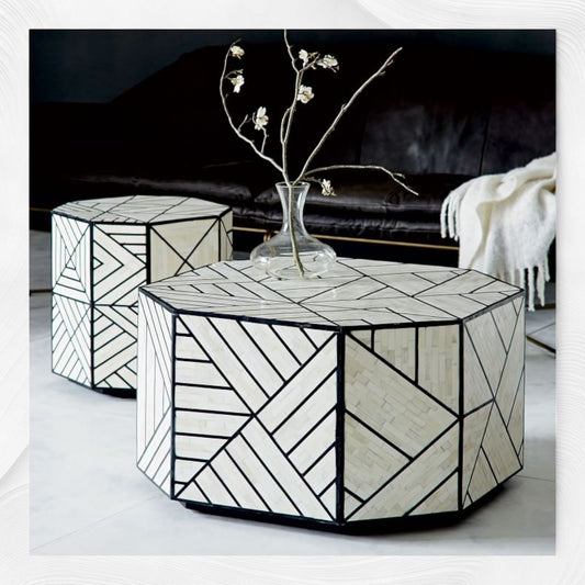 Nola Geometric Bone Inlay Side Table Black