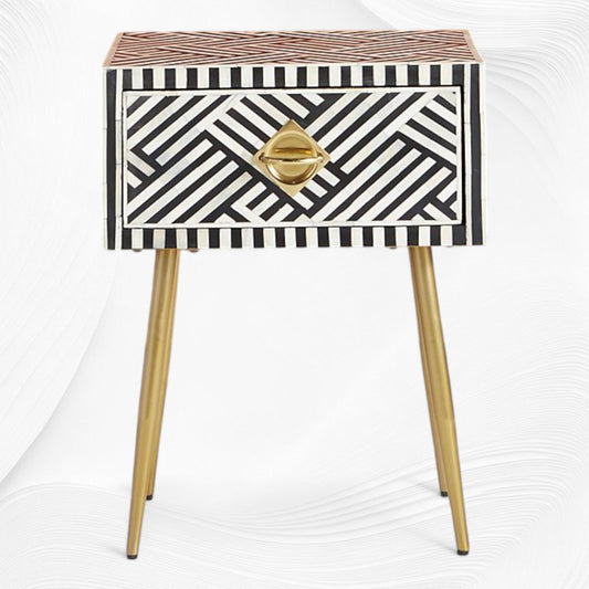 Optical Bone Inlay 1 Drawer Bedside Black