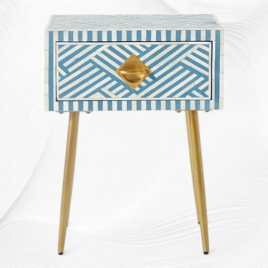Optical Bone Inlay 1 Drawer Bedside Sky Blue