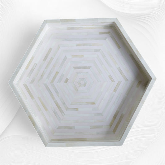 Pale Pink Bone Inlay Tray Hexagon | Bone Inlay Trays