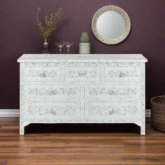 Pale Blue Mother Of Pearl Inlay Chest Of 7 Drawers Large