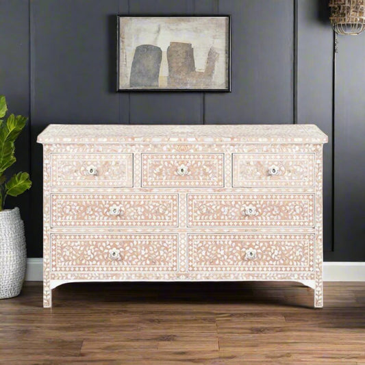 Pale Pink Mother Of Pearl Inlay Chest Of 7 Drawers