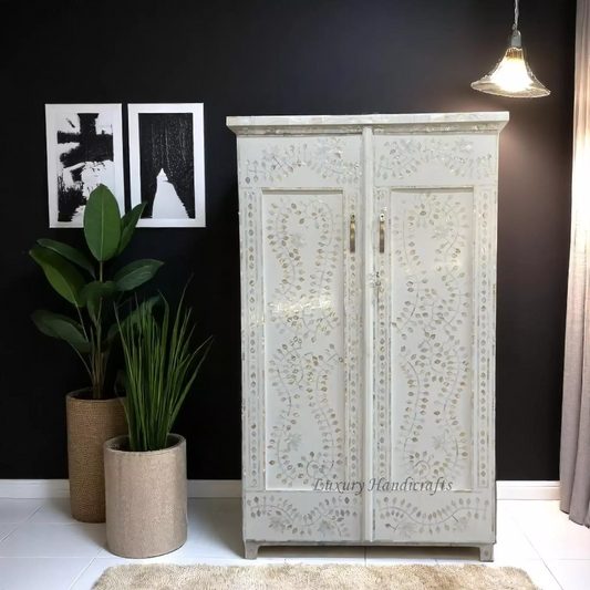 Petra Mother of Pearl Inlay Wardrobe White