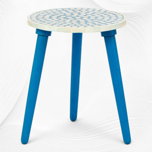 Polka Dot Bone Inlay Side Table Blue