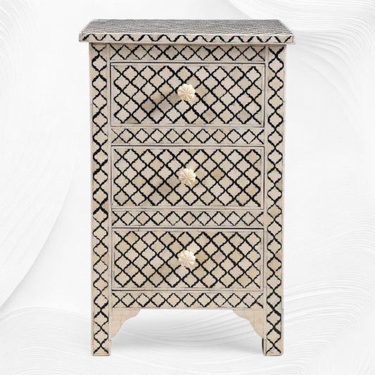 Quatrefoil Bone Inlay 3 Drawer Nightstand Black