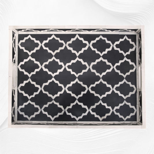 Quatrefoil Bone Inlay Tray Black