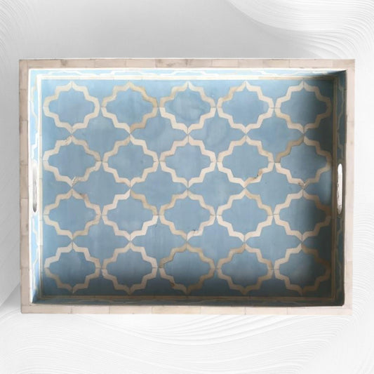 Quatrefoil Bone Inlay Tray Ice Blue
