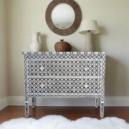 Quote Mother of Pearl Inlay Chest 2 Drawers Black