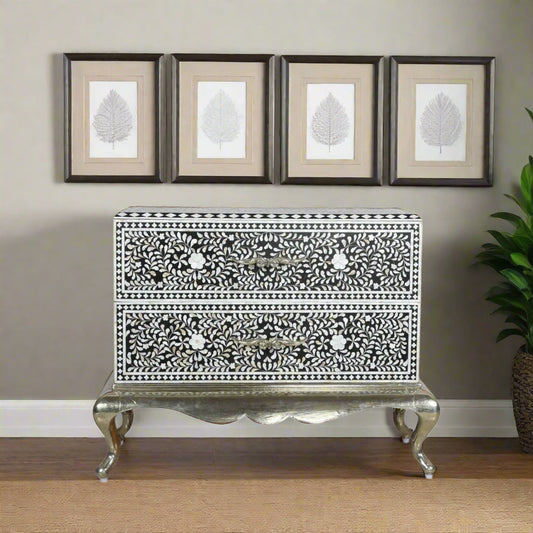 Royal Mother Of Pearl Inlay 2 Drawer Chest Black