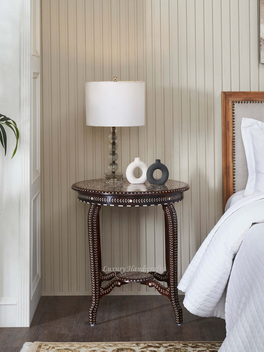 Rudra Teakwood Bone Inlay Patio Table Walnut