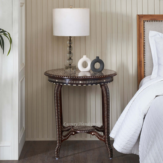 Rudra Teakwood Bone Inlay Patio Table Walnut