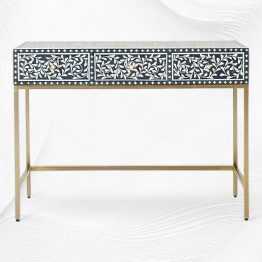 Scroll Vine Bone Inlay Console Table Blue