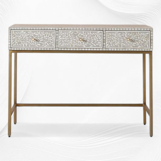 Scroll Vine Bone Inlay Console Table Grey