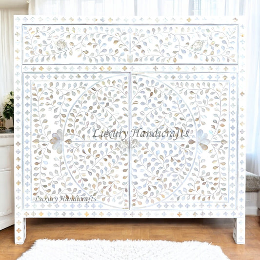 Scroll Vine MOP Inlay Cabinet White