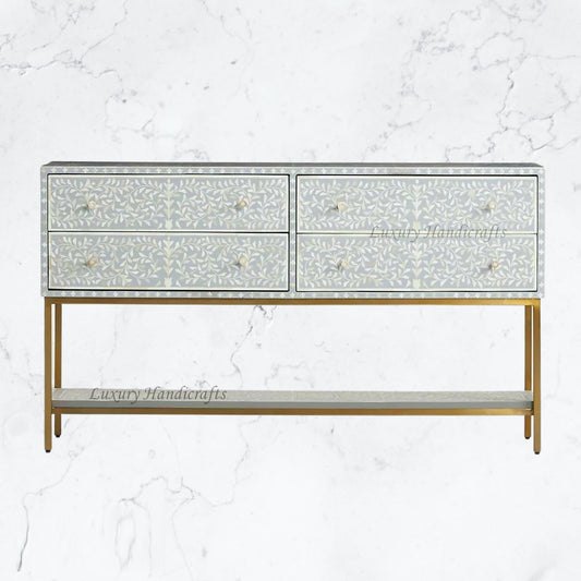 Scroll Vine Bone Inlay Entryway Console Grey 1