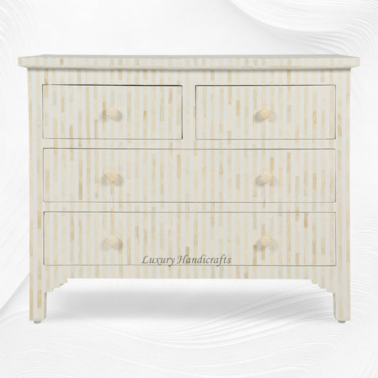 Stripe Bone Inlay Chest of 4 Drawers White
