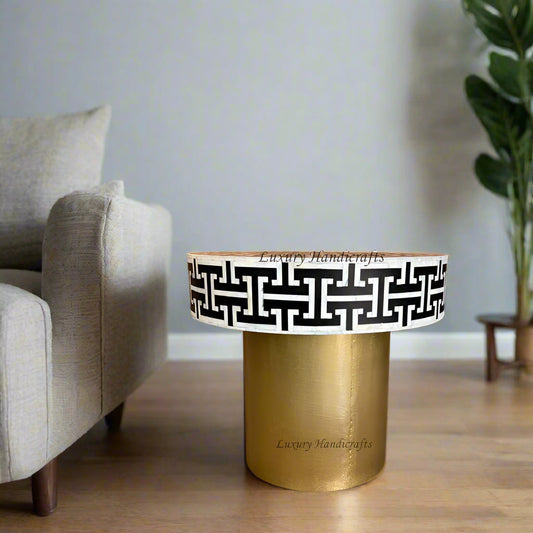 Tetris Mother of Pearl Inlay Side Table Brass Black 1