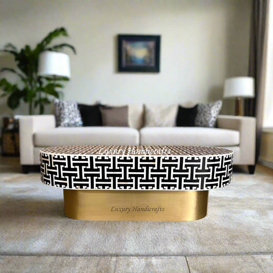 Tetris Mother of Pearl Inlay Oval Center Table Black 1