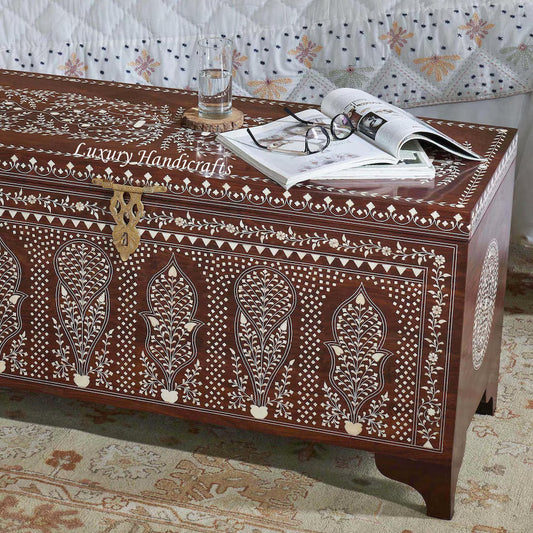 Teakwood Bone Inlaid Trunk
