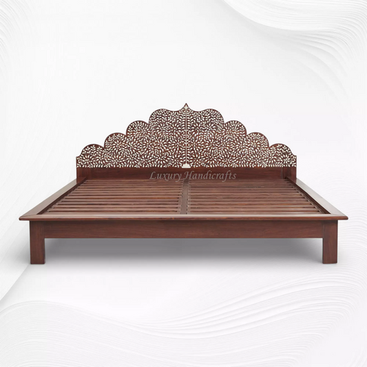 Vyom Bone Inlaid Teakwood Bed Walnut