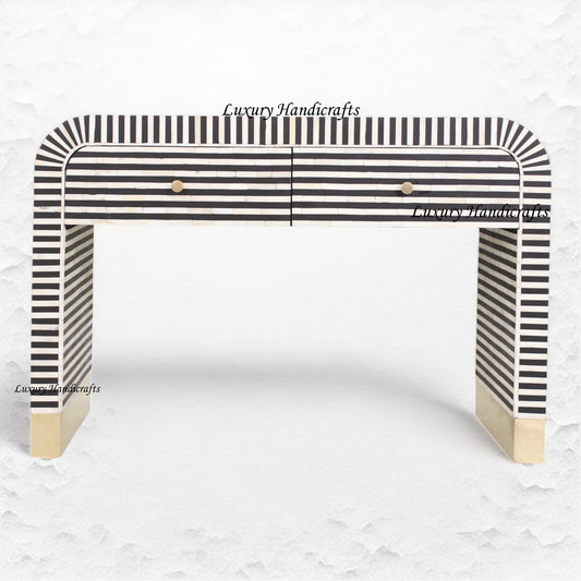 Bone Inlay Waterfall 2 Drawers Console Black 1