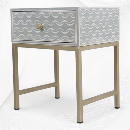Waves Bone Inlay Bedside Grey