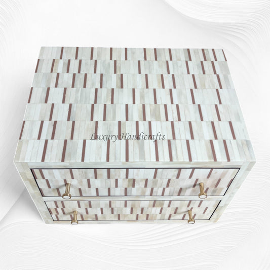 Zarina Brown Stripe Bone Inlay Bedside Table
