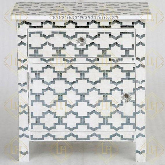 Glass Inlay Side Table 1 Door 1 Drawer Star Design