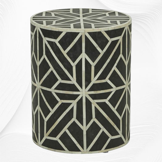 Amelia Bone Inlay Geometric Side Table Black