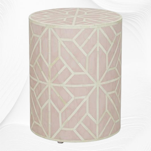 Amelia Bone Inlay Geometric Side Table Blush Pink
