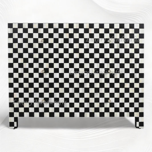 Bone Inlay 4 Drawer Checkerboard Dresser Black