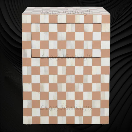 Bone Inlay Checkerboard Bedside Almond