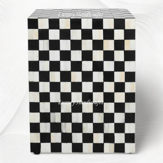 Bone Inlay Checkerboard Bedside Black